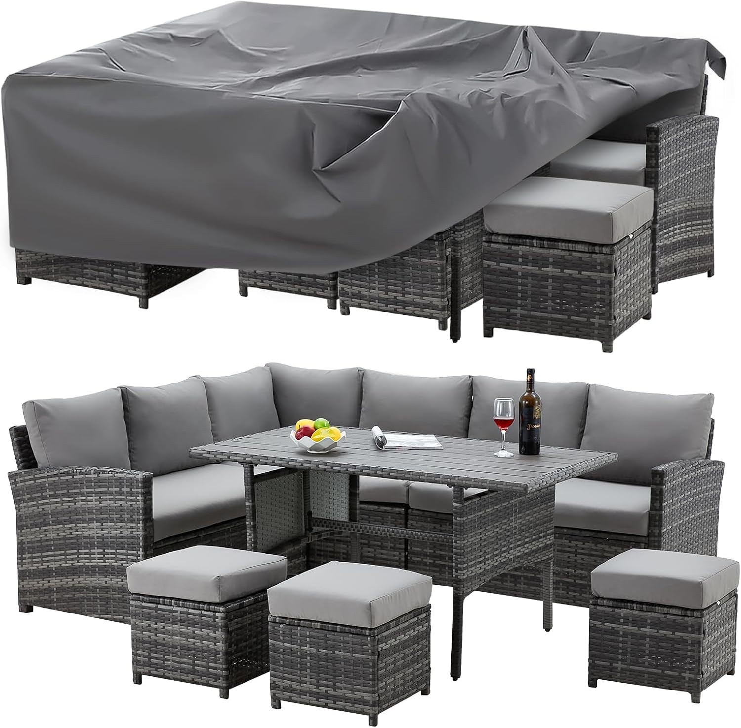 U-MAX 7 Pieces Patio Furniture Set with Waterproof Cover, Outdoor Sectional Sofa