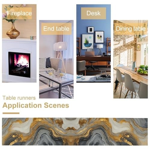 Marble Table Runner,Gray Gold Modern Marble 13×36″ Table Runner Marble-10