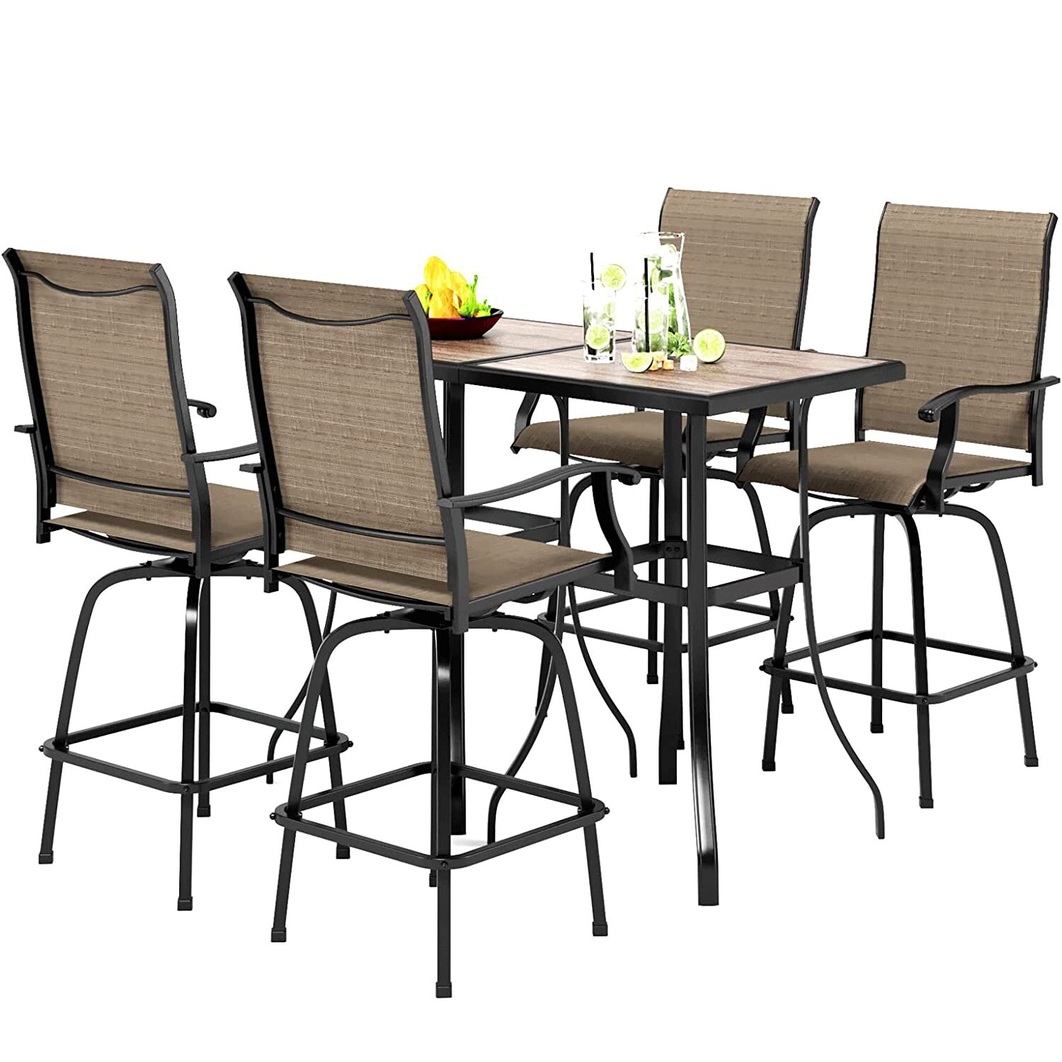 Patio 6pcs Swivel Bar Height Bistro Set Bar Table Stools Furniture Outdoor