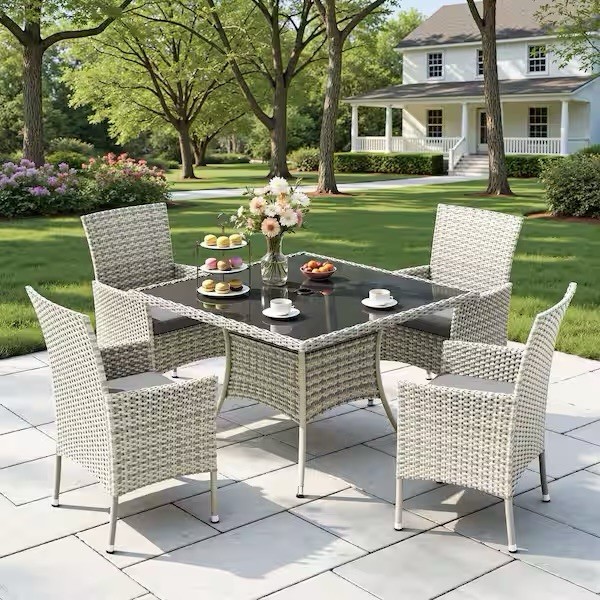 Gray Wicker Outdoor Dining Table Only