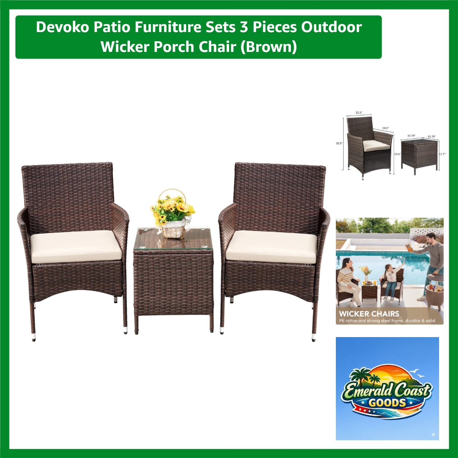 Versatile Brown Rattan 3-Piece Set – Ideal for Patio or Garden Relaxation