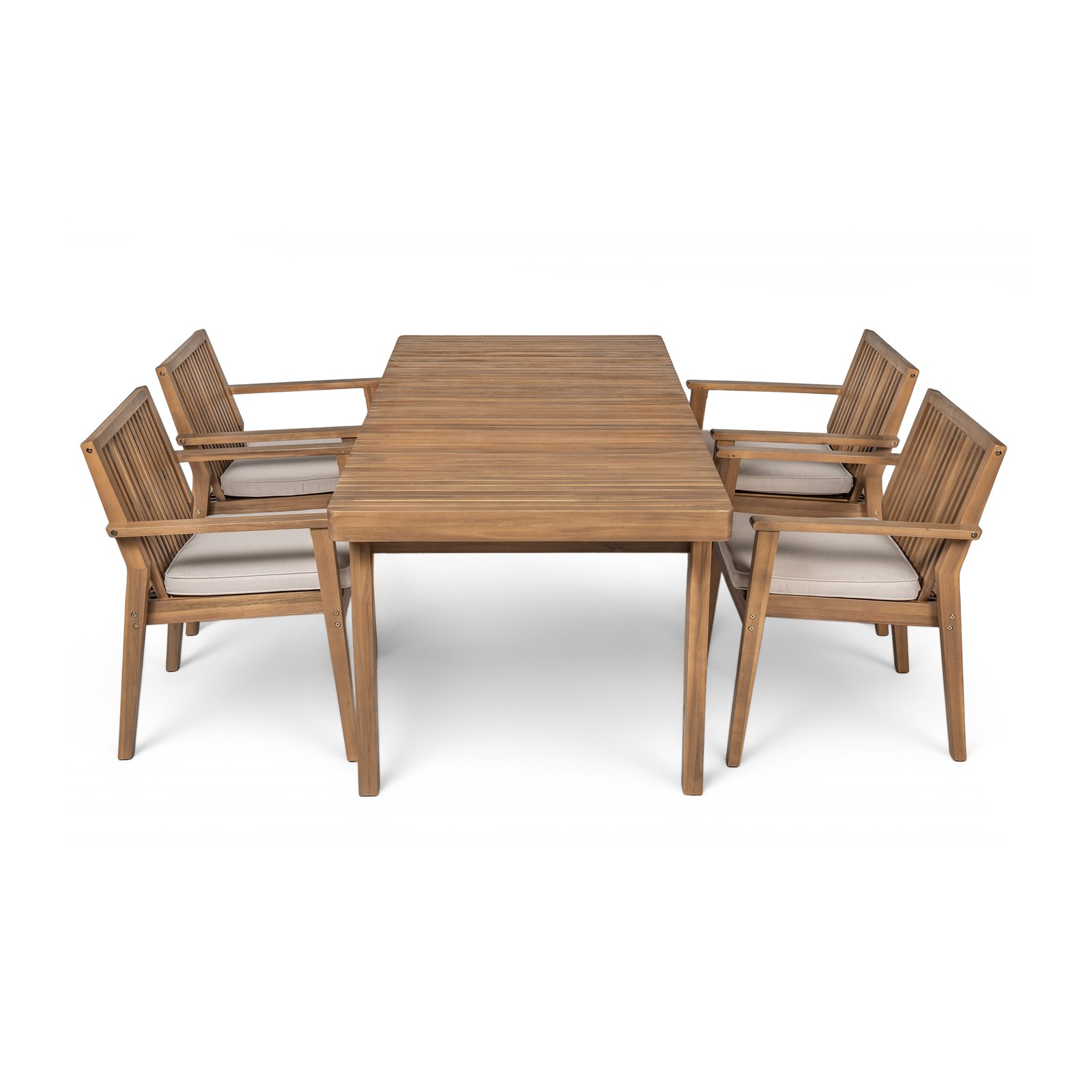 5 Pieces Acacia Wood Outdoor Dining Furniture Set 69in Table +4 Chairs Deck Yard