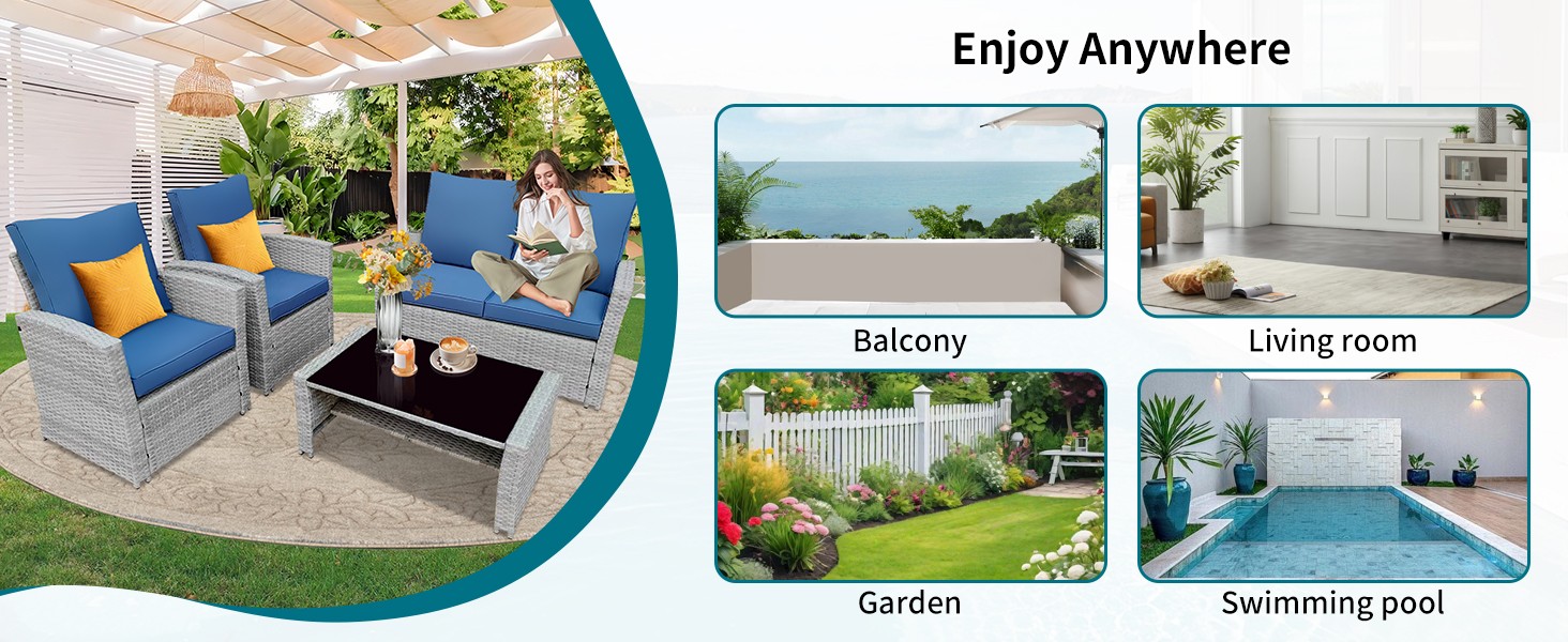 Patio Furniture Set Outdoor Sectional Patio Sofa Set of 4PCS W/Coffee Table