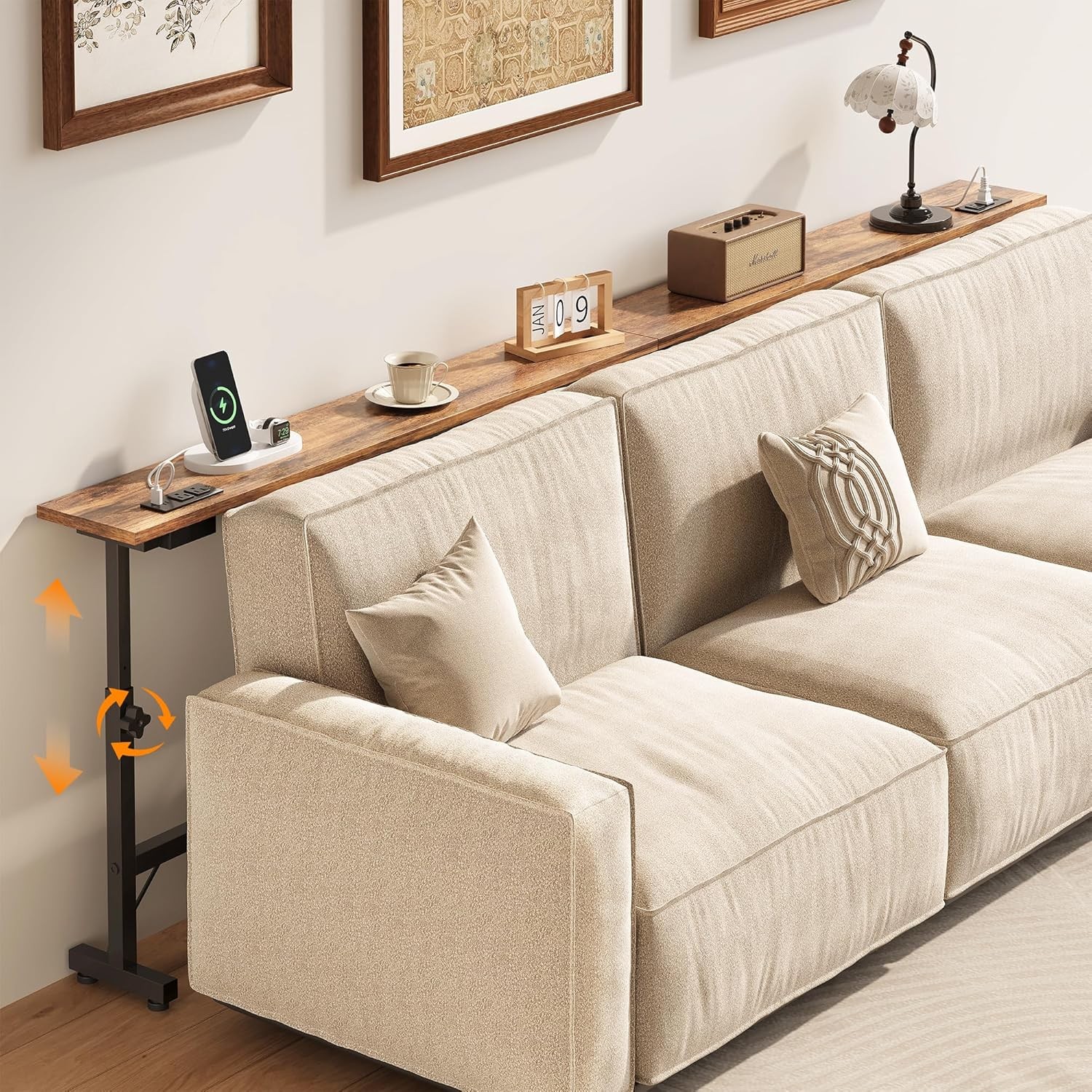 2 Pa 79″ Behind Couch Table with Adjustable Height Narrow Console Sofa