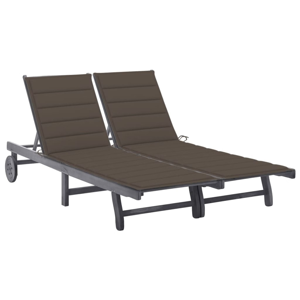 Sun Lounger Grey Solid acacia wood, fabric (100% polyester) Large