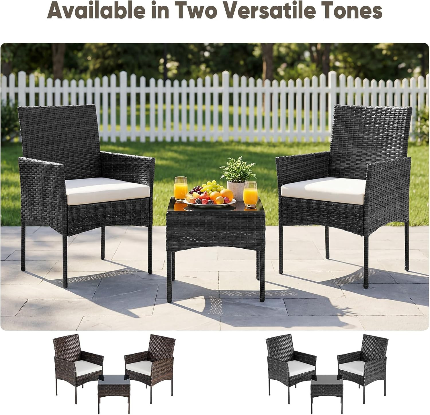 3-Piece Patio Furniture Set, All-Weather Outdoor Wicker Chairs with Removable Cu