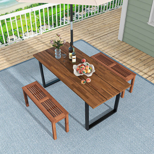 2-Seater Patio Backless Dining Bench with Breathable Slatted Seat – Color: Natur