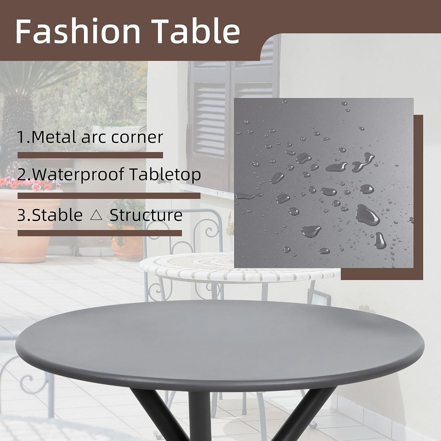 Compact 3-Piece Patio Set with Breathing Textilene Fabric & Tempered Glass