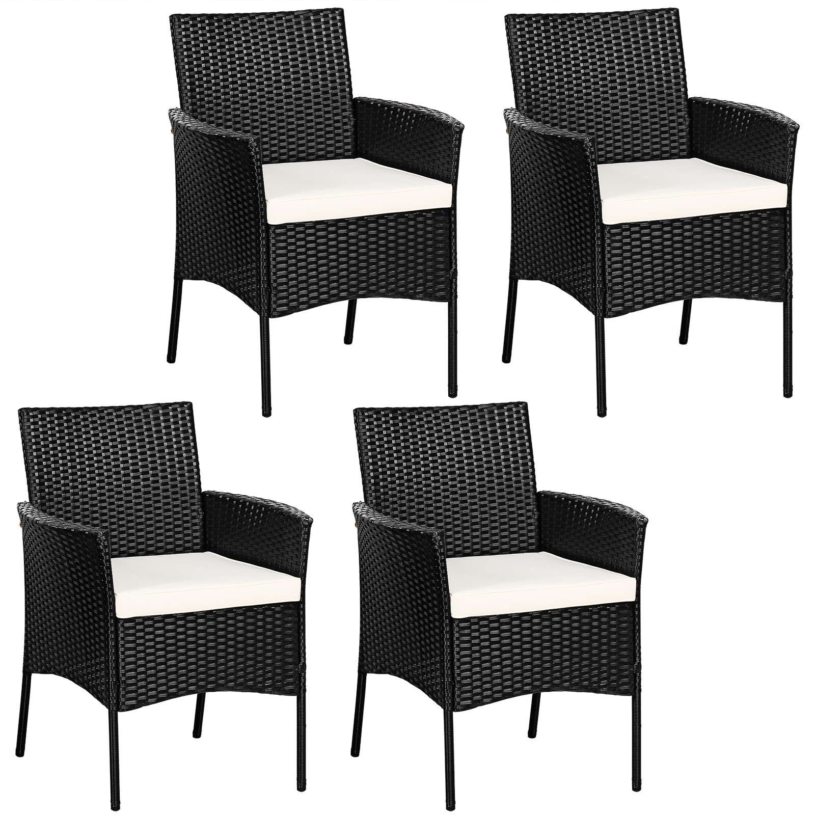 Patiojoy 4PCS Patio Rattan Arm Dining Chair Cushioned Sofa Furniture Black