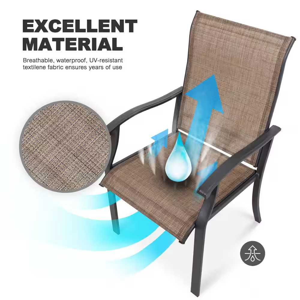 2 Pieces Brown Outdoor Indoor Textilene Dining Chairs