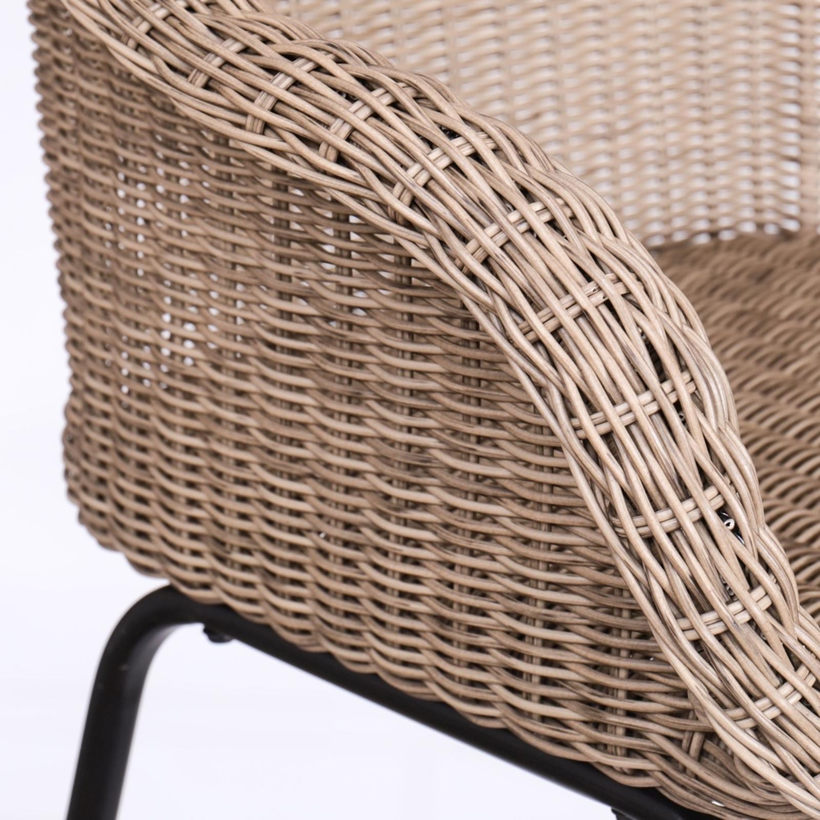 Ladd Metal Wicker Outdoor Barstools Set, Light Brown Faux Rattan, Black Iron