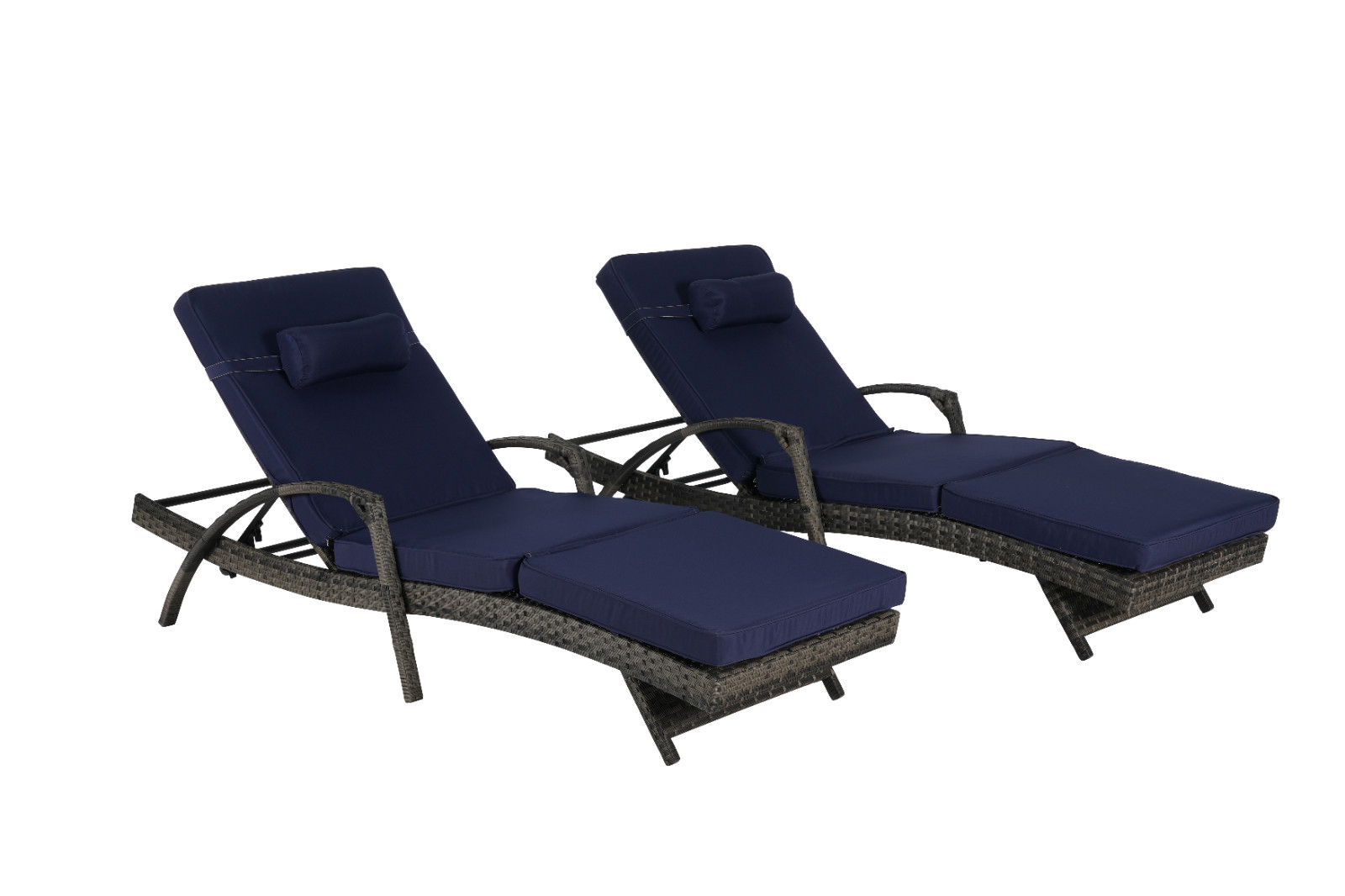 Outdoor Wicker Long Reclining Chair Set of 2 w/Cushions Lounge Chair Lawn Beach