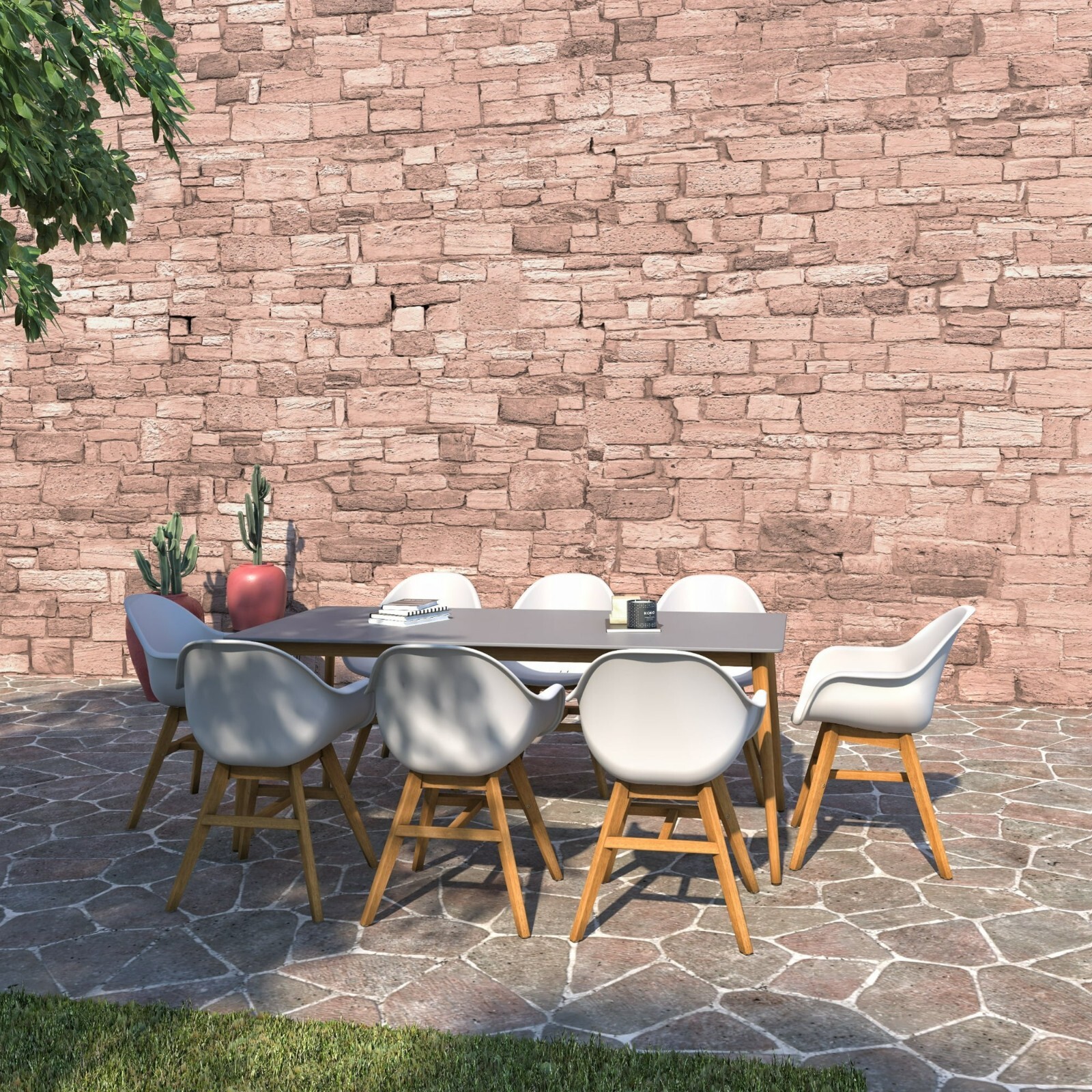 Amazonia Berna 9-Piece Patio Rectangular Dining Table Set | Eucalyptus Wood | Id