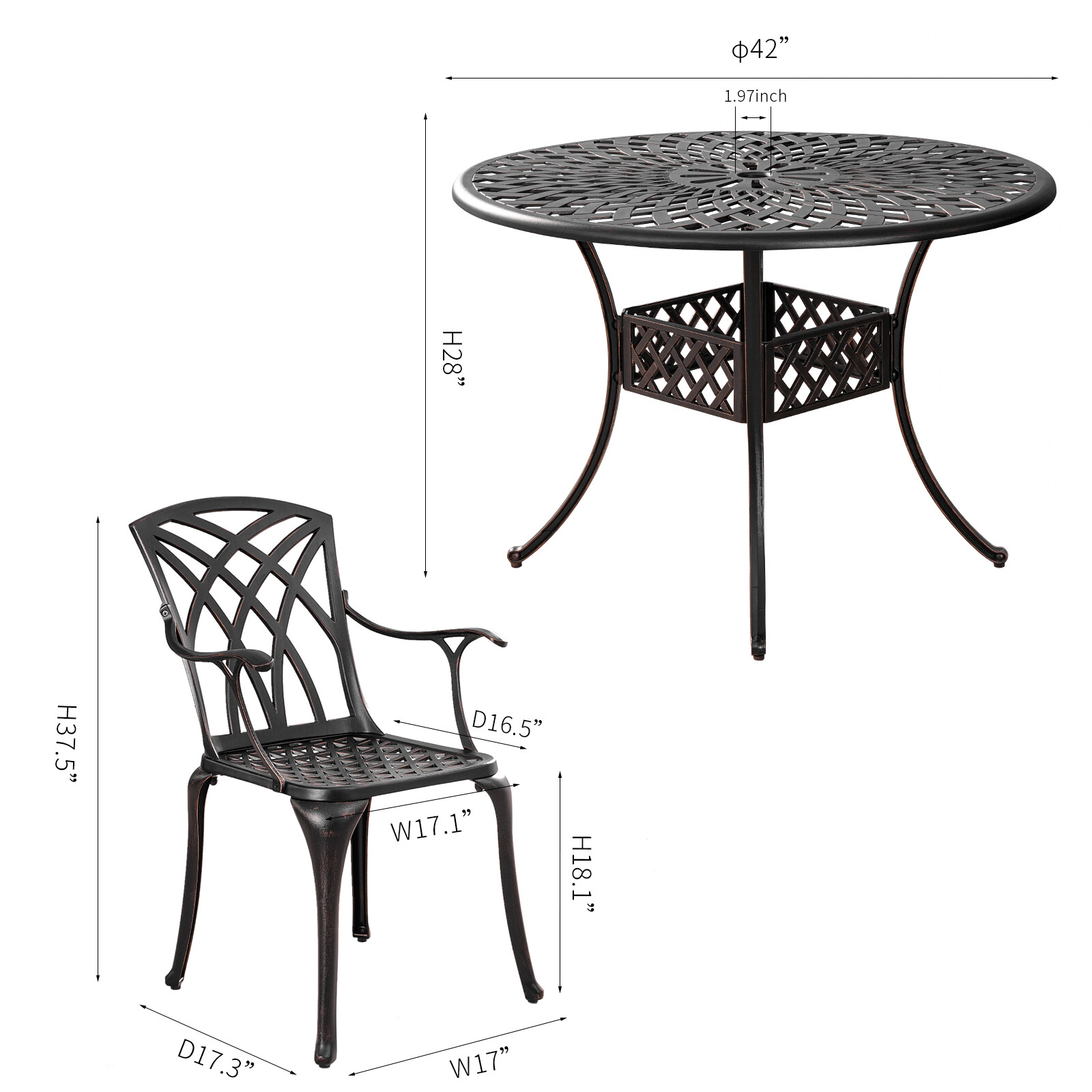 5 Pieces Patio Dining Set Cast Aluminum Outdoor Table and Chairs Furniture Set
