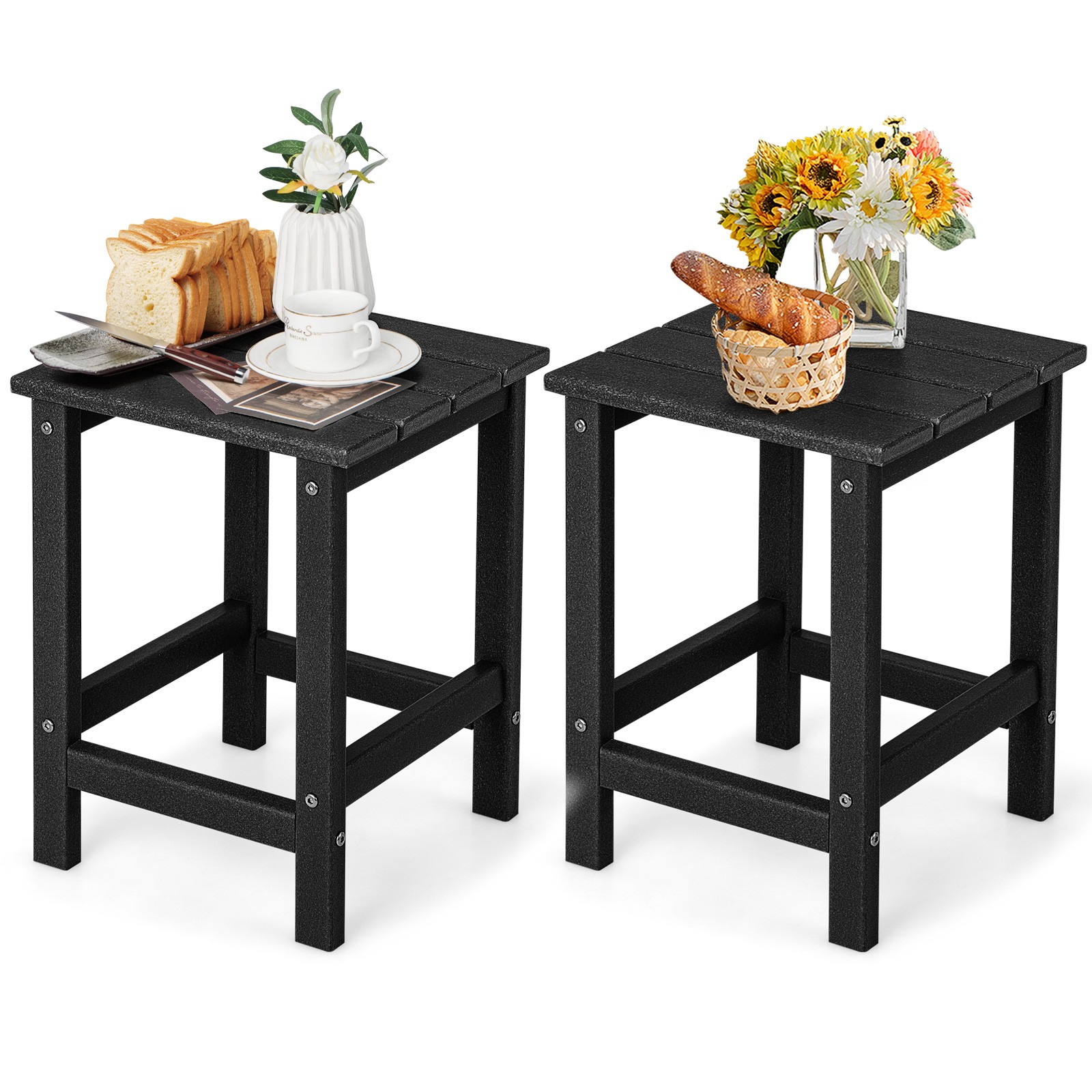 2PCS Patio 14″ Adirondack Side Table HDPE Square Weather Resistant Garden Black