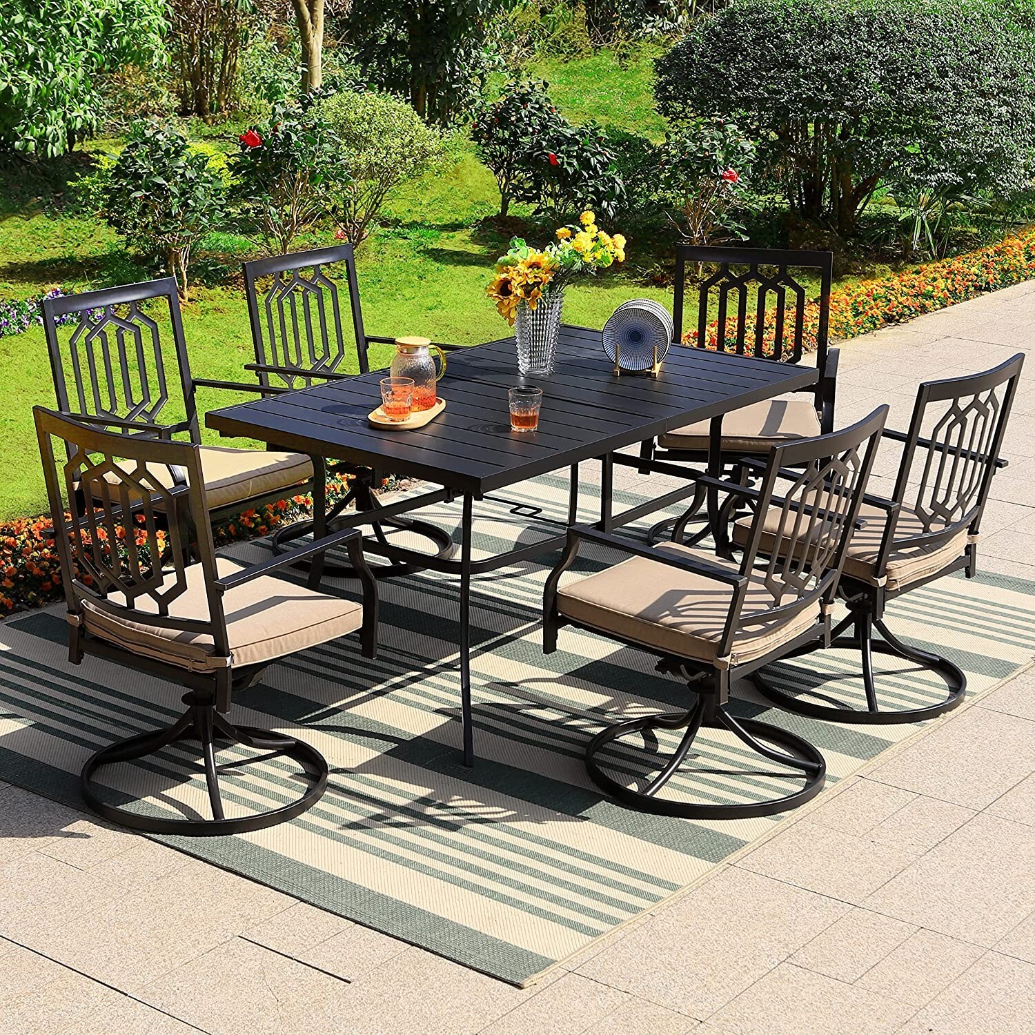 7 Piece Patio Dining Furniture Set Outdoor Table Chairs Set Swivel Chairs Set