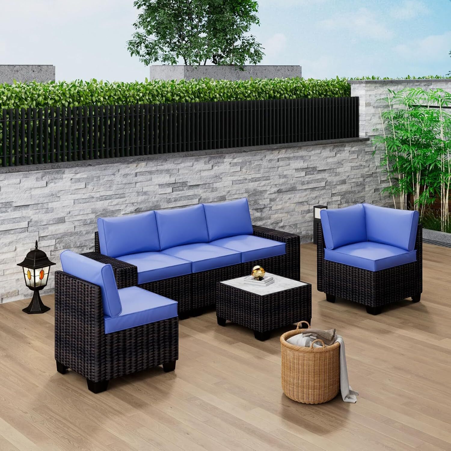 6-Piece Modular Outdoor Sectional Set, PE Rattan, UV/Weatherproof w/Coffee Table