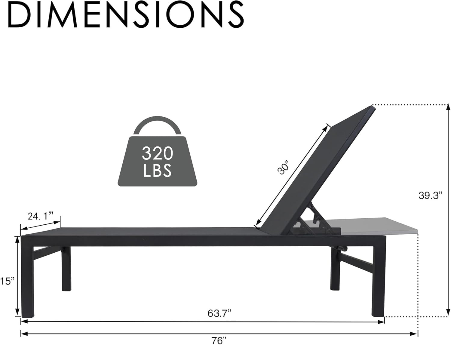 Outdoor Chaise Lounge, Aluminum Frame and Textilene Fabric, Adjustable Reclining