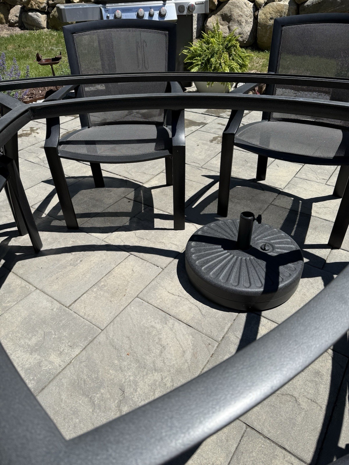 Rare brown Jordan Black Patio Dining Set Table & Chairs no glass included