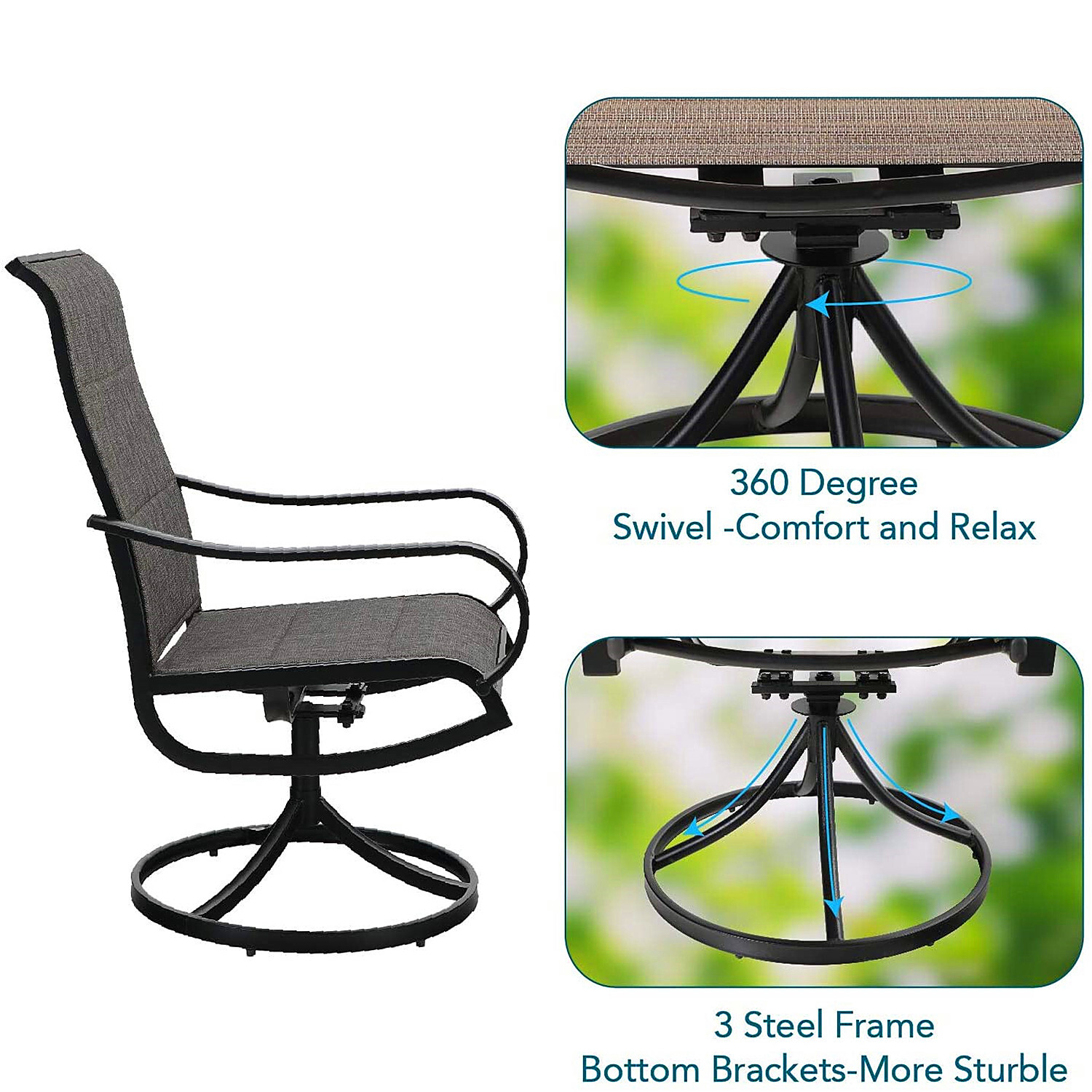 Patio Dining Table Set of 7 Outdoor Furniture Swivel Chairs Lawn Garden Yard