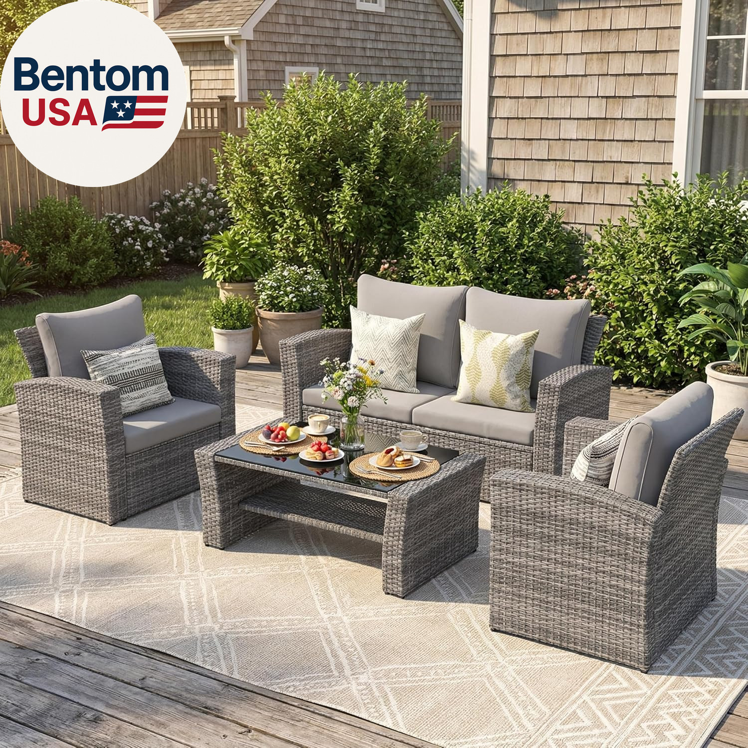 Patio Furniture Set, Wicker outside Outdoor Furniture for All Weather, Patio Sof