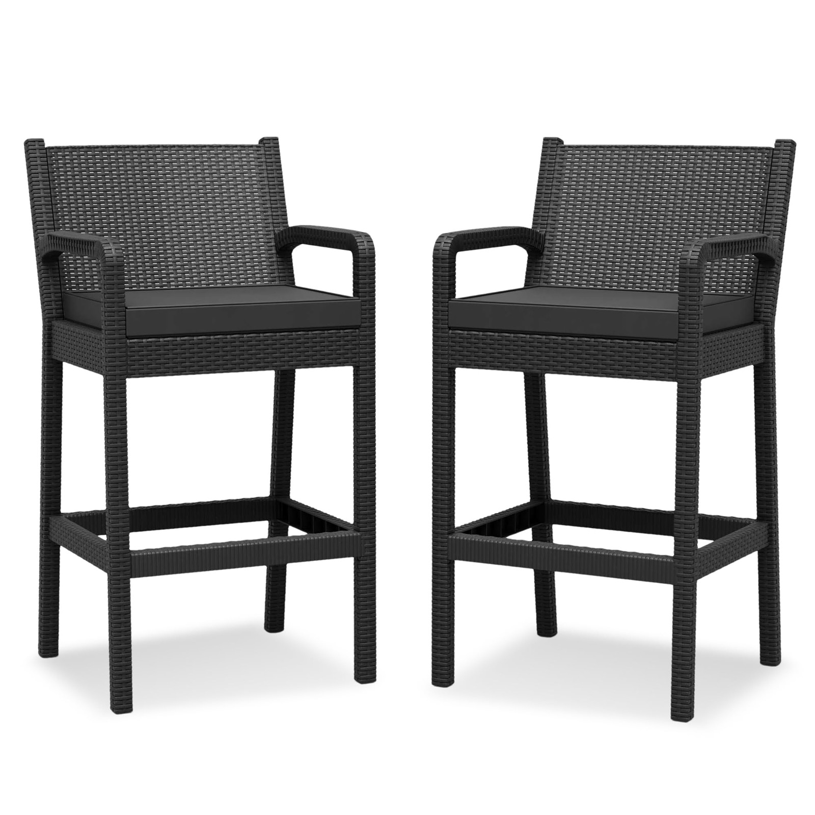 Outdoor Bar Stools 2 PCS 30 in Wicker All Weather Rattan Backrest Footrest Patio