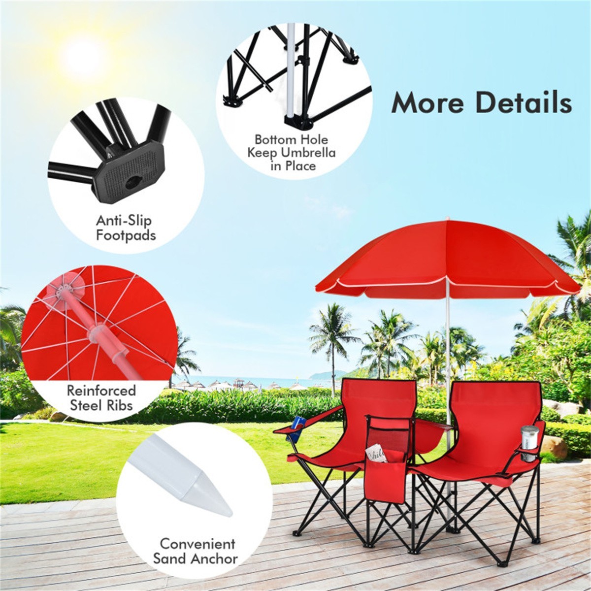 ❄️FREE SHIPPING!❄️2 Foldable Outdoor Chairs & Umbrellas 4 Camping or Tailgating!
