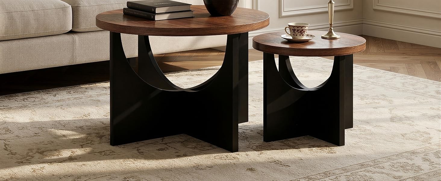 Nesting Coffee Tables Set of 2, 23.6″ Small Round Side Tables for