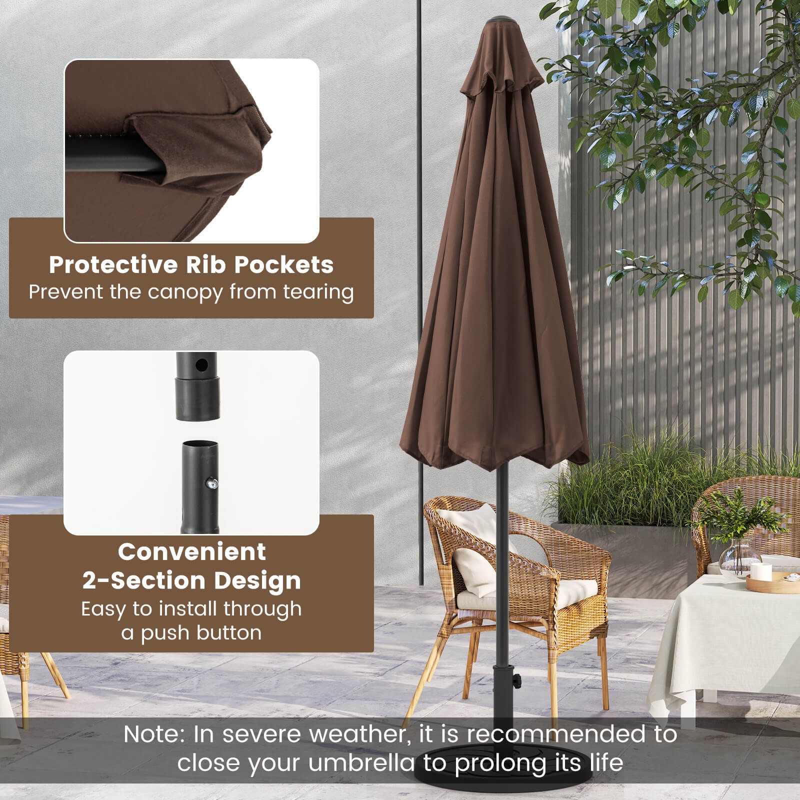 Outdoor Patio Umbrella Modern Table Umbrella w/8 Heavy Duty Ribs Sun-proof