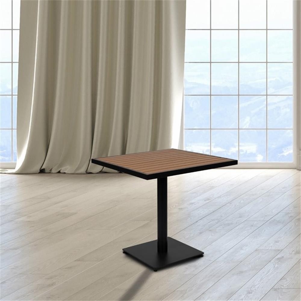Flash Furniture 30″ Square Patio Dining Table with Poly Slats in Faux Teak