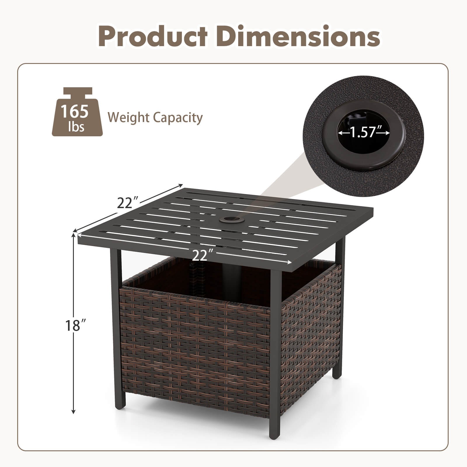 Rattan Side Table Outdoor Patio Wicker End Tea Coffee Table w/ Umbrella Hole