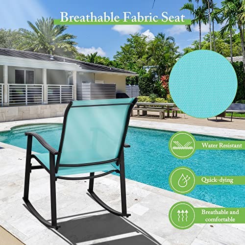 3 Piece Rocking Bistro Set, Outdoor Furniture with Rocker Chairs and Blue