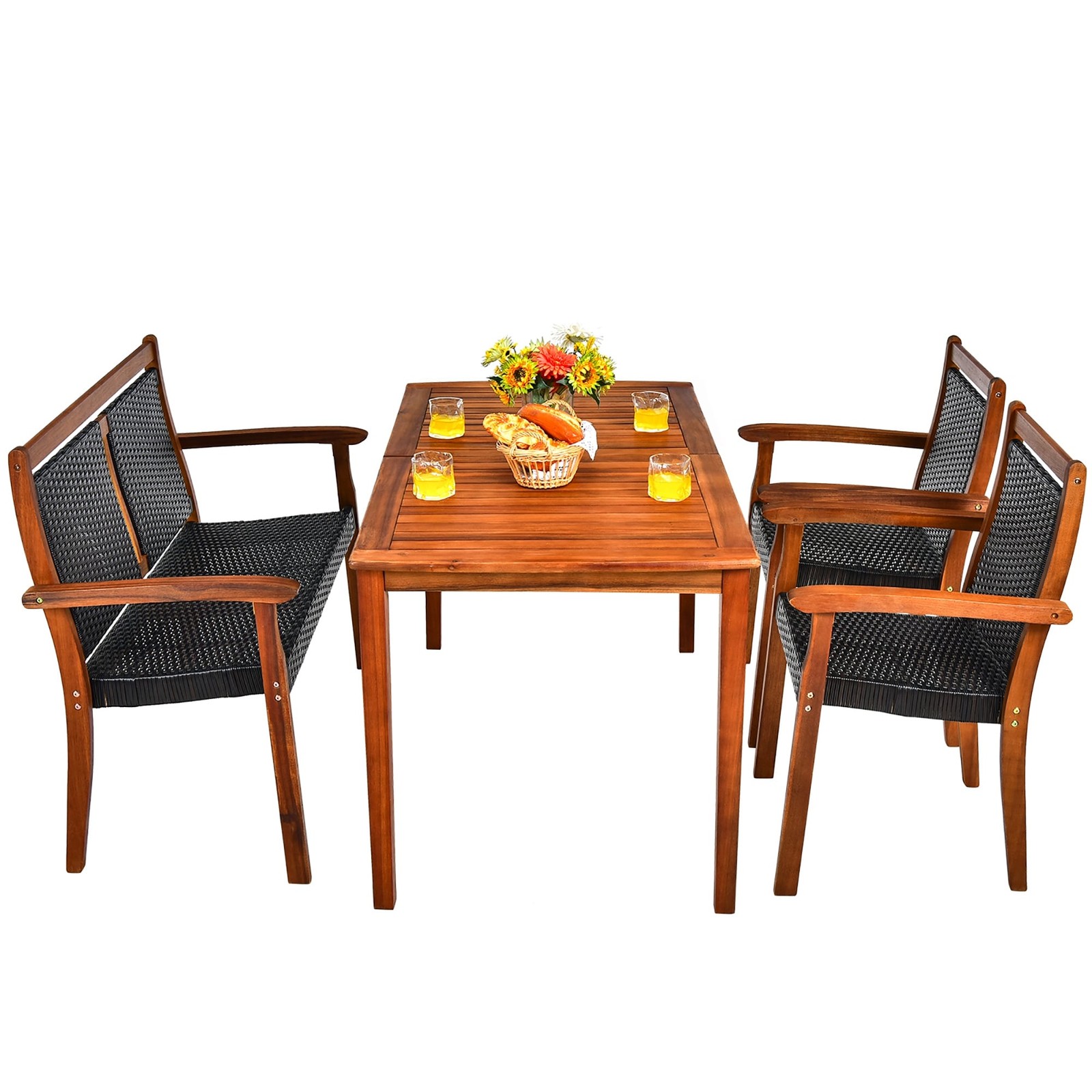 Costway 4PCS Patio Rattan Dining Furniture Set Acacia Wood Frame – See details