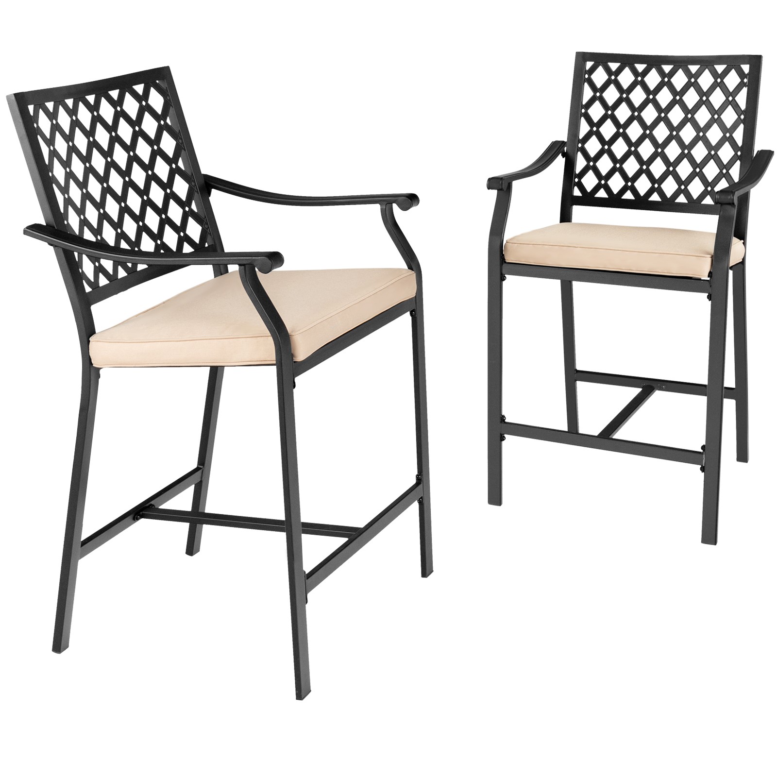 Patiojoy Outdoor 2PCS Bar Stool Counter Height Cushioned Chair Armrest Garden