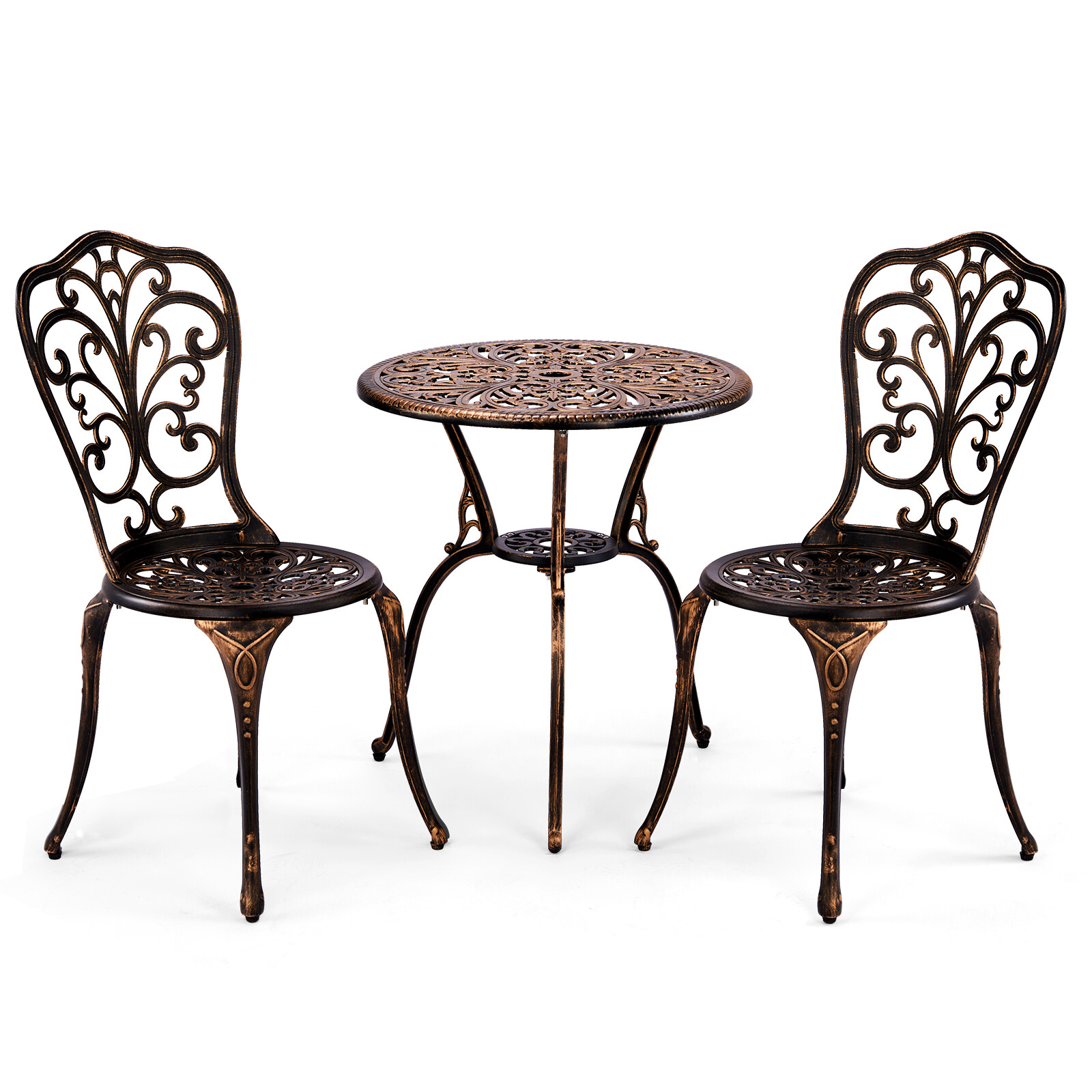 3 PCS Outdoor Bistro Set All-Weather Cast Aluminum Bistro Table Set for Balcony