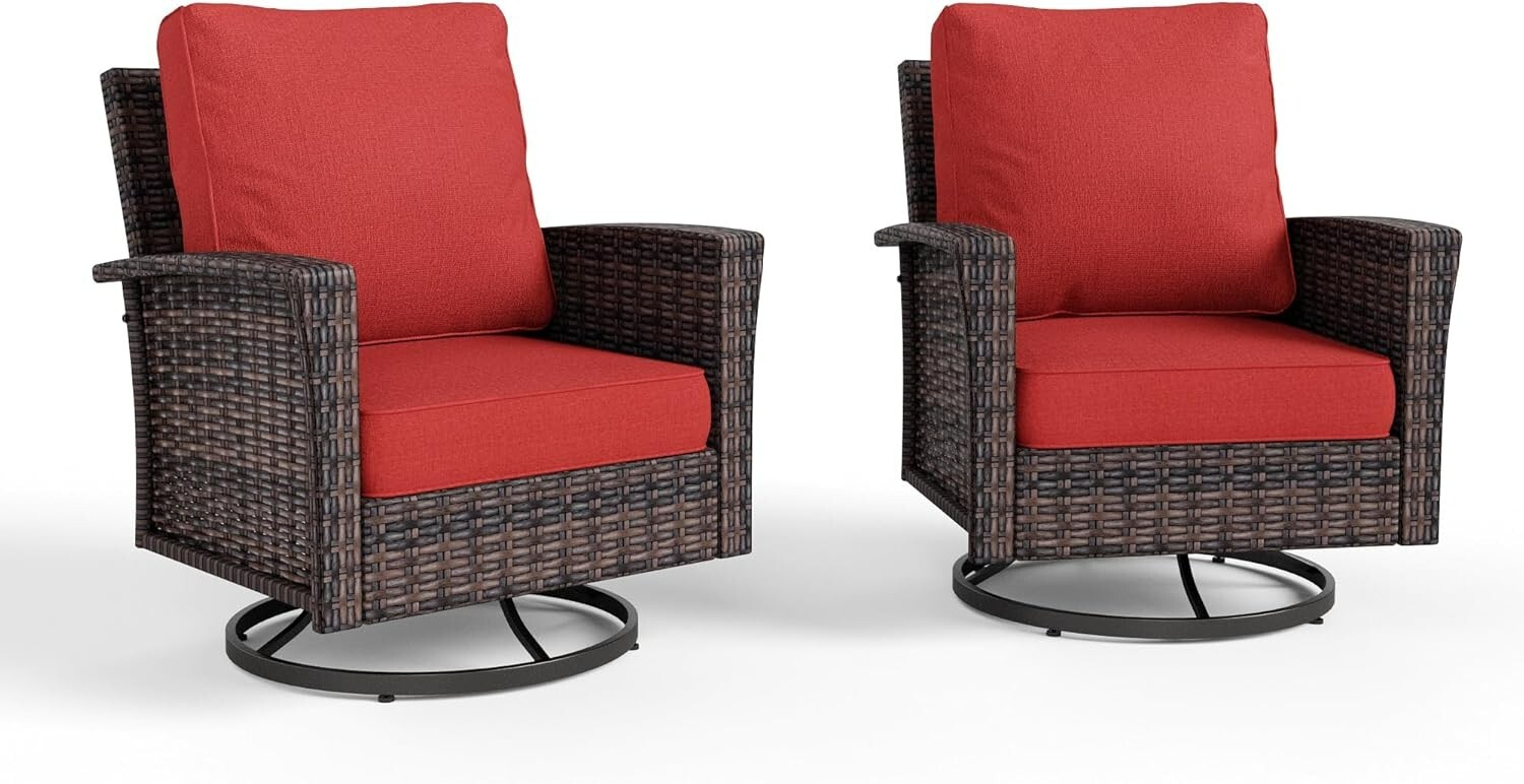 Outdoor Swivel Chair Set of 2 High Back Patio Wicker Chair w/ 5.5″ Thick Cushion