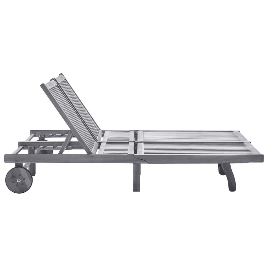 Sun Lounger Grey Solid acacia wood, fabric (100% polyester) Large