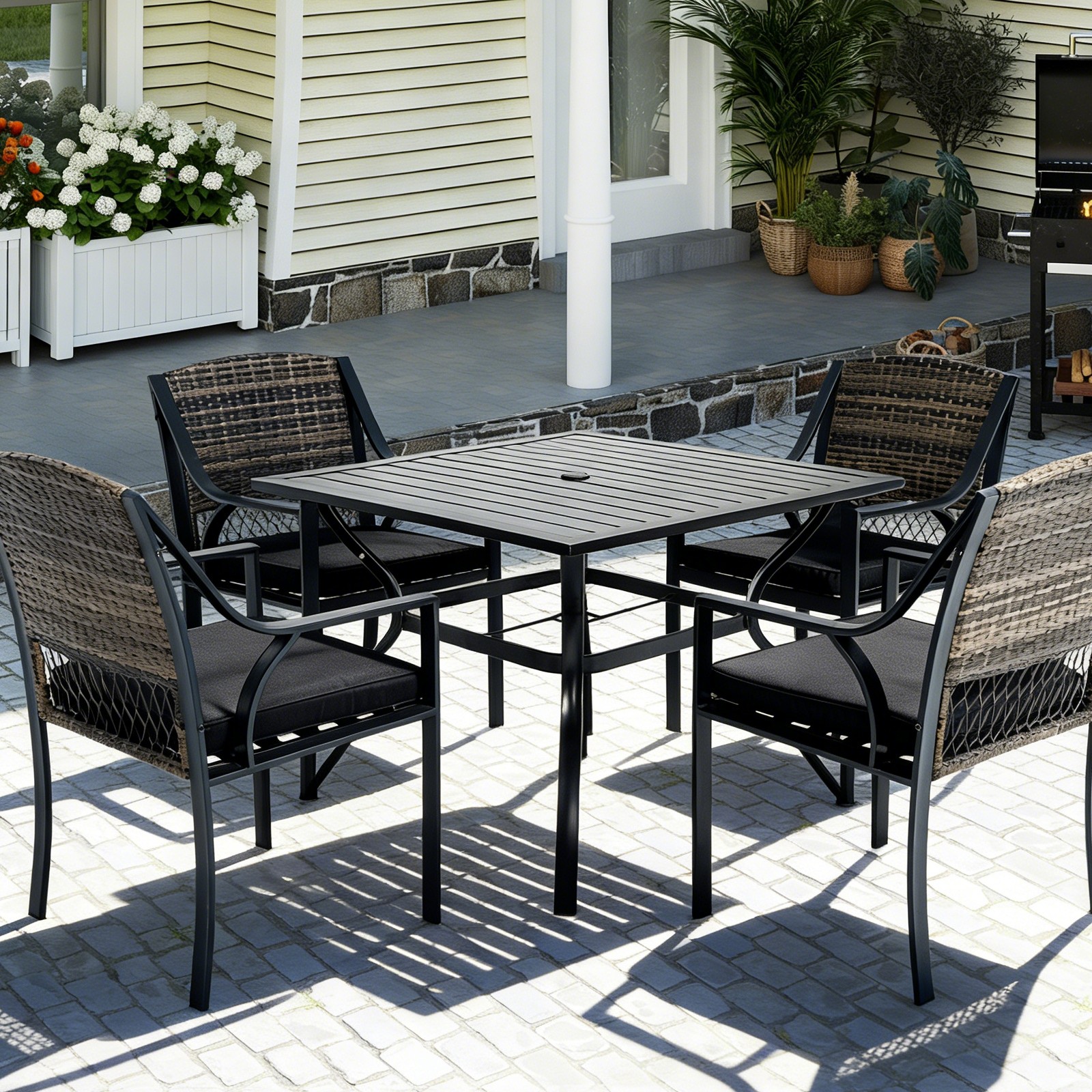 5pcs Outdoor Dining Set PatioTable and Chairs PE Rattan Outdoor Patio Furniture