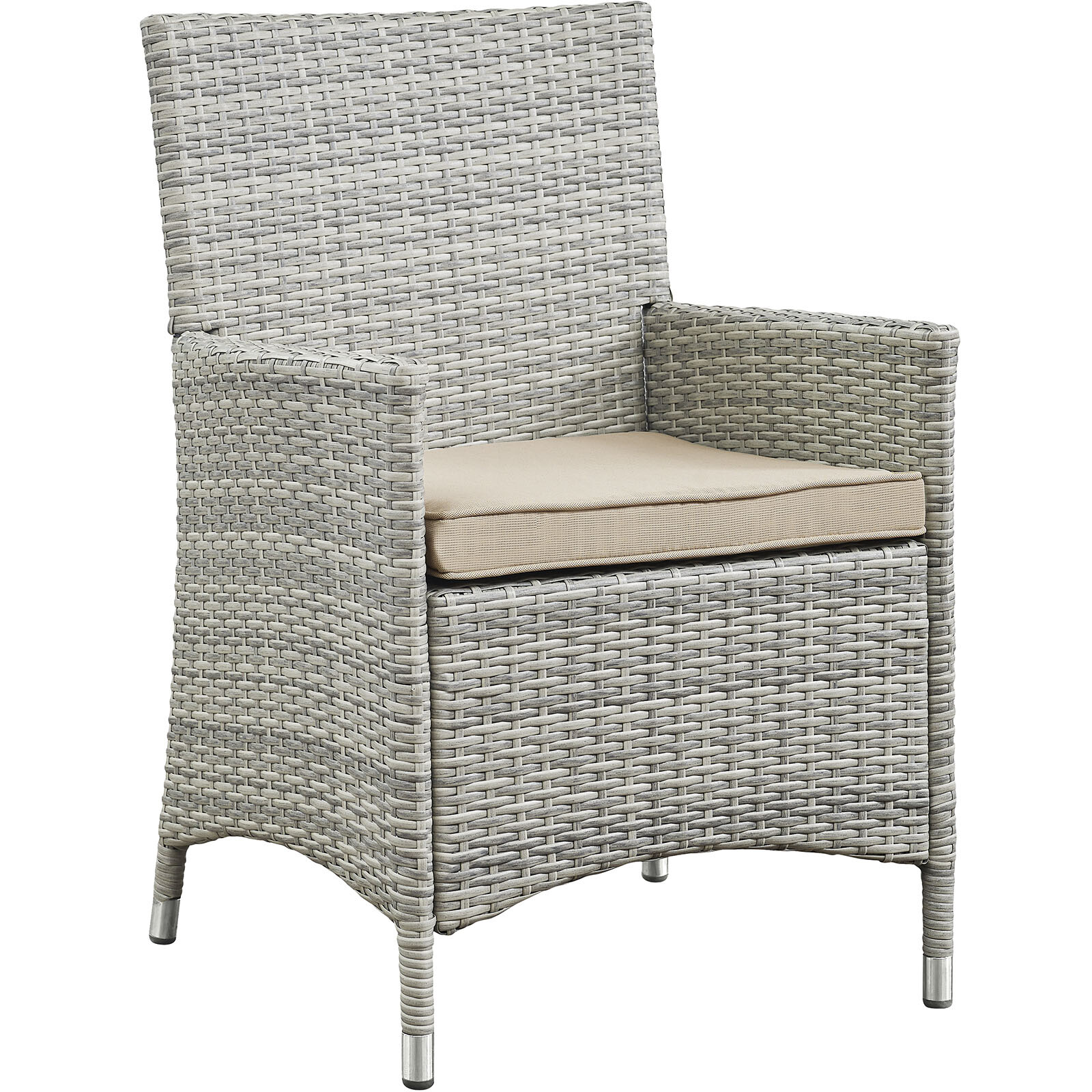4PC Outdoor Patio Cushioned Wicker Rattan Conversation Set in Light Gray Beige