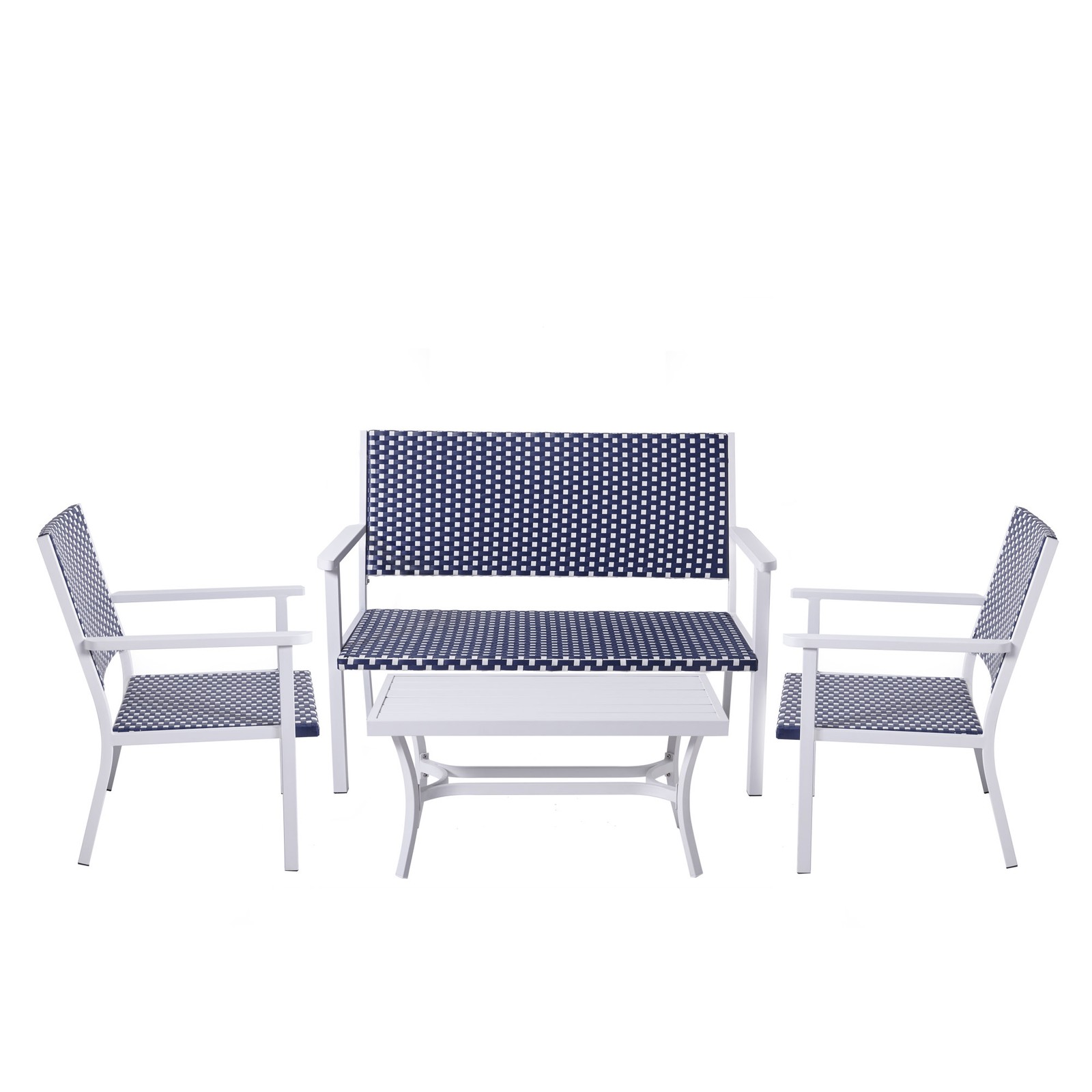 Teamson Home Outdoor 4-Piece Coastal PE Rattan Table, Loveseat and Chairs Patio