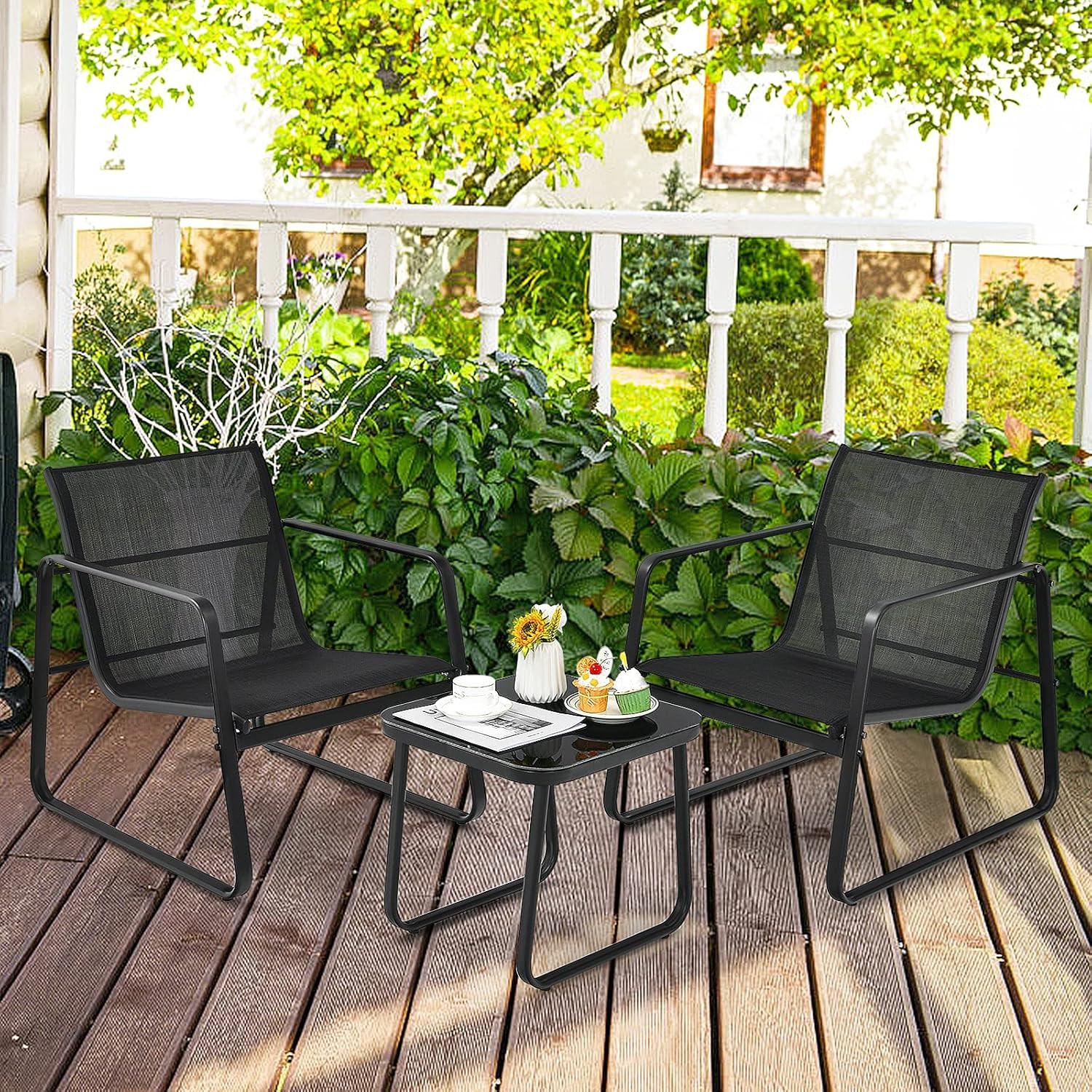 Chic 3-Piece Black Outdoor Conversation Set for Patio and Garden