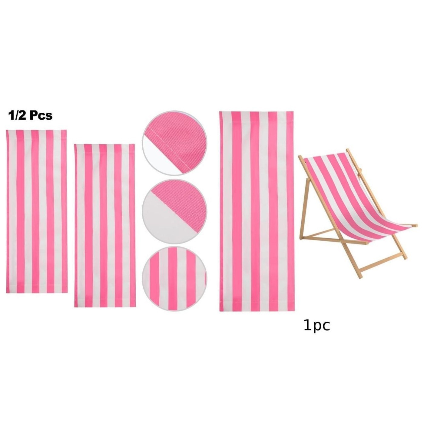 Compact Replacement Fabric for Beach Lounger 120×45 cm Easy to Roll Pink White