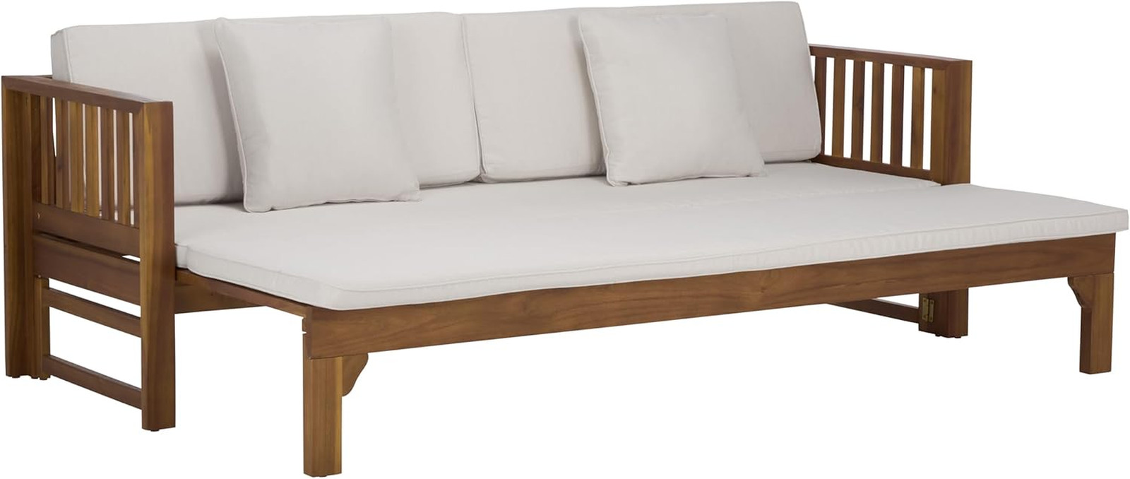 Outdoor Patio Furniture Collection – Napoli Brown & Cream Solid Wood Bench Conve