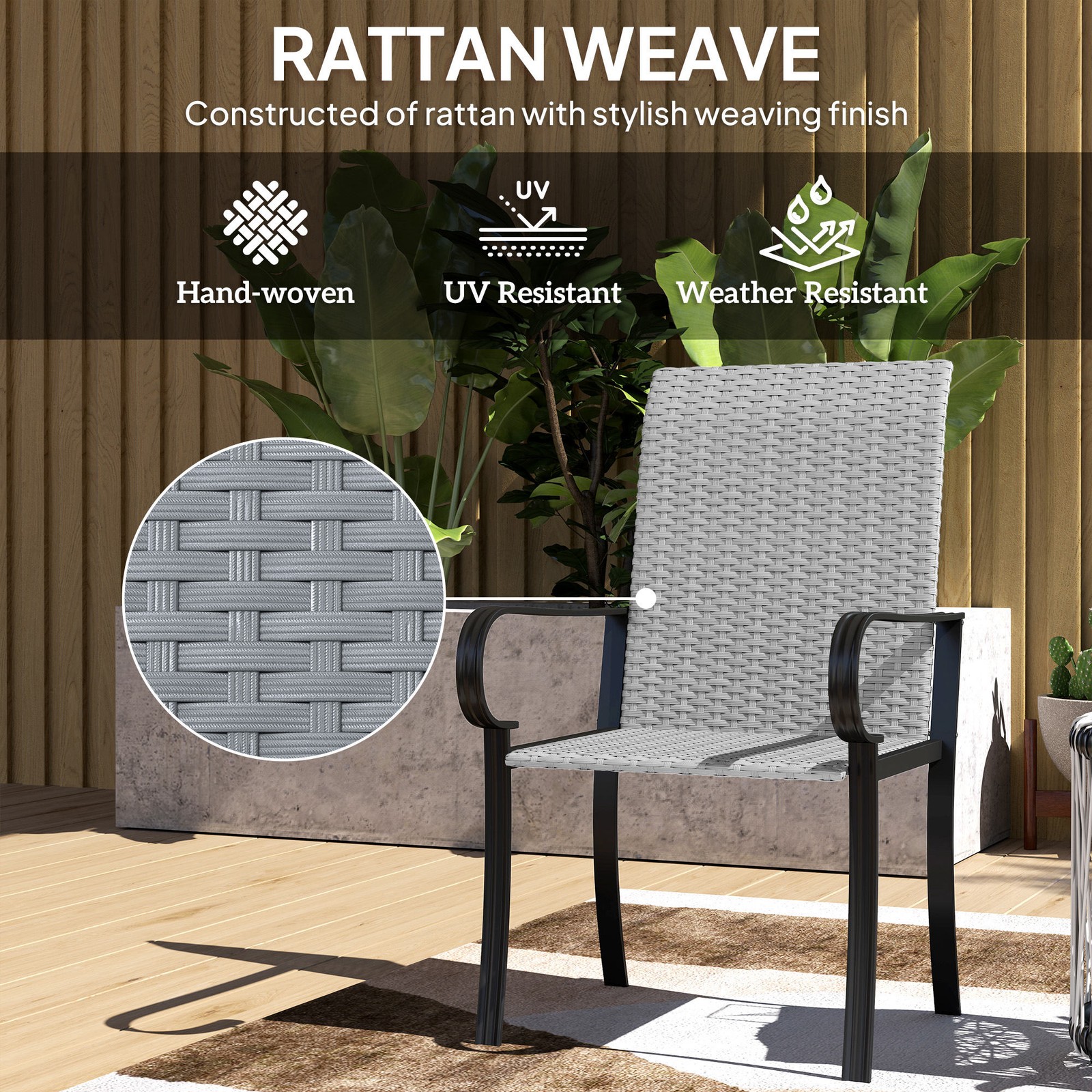 4-Piece Gray PE Rattan Rocking Chairs, Steel Frame, 265 lbs. Capacity