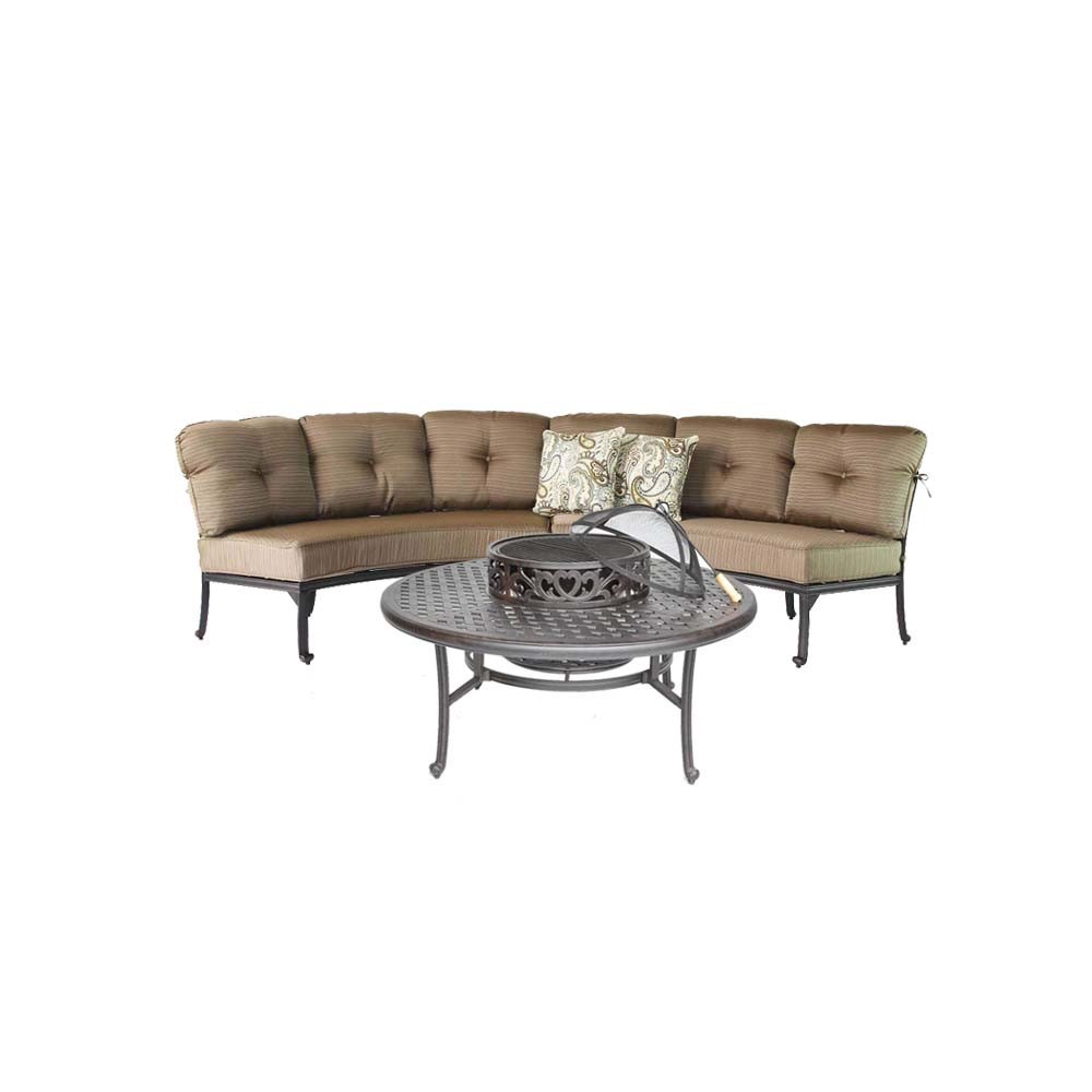 Patio outdoor sofa curved couch 3pc conversation seating fire pit furniture set