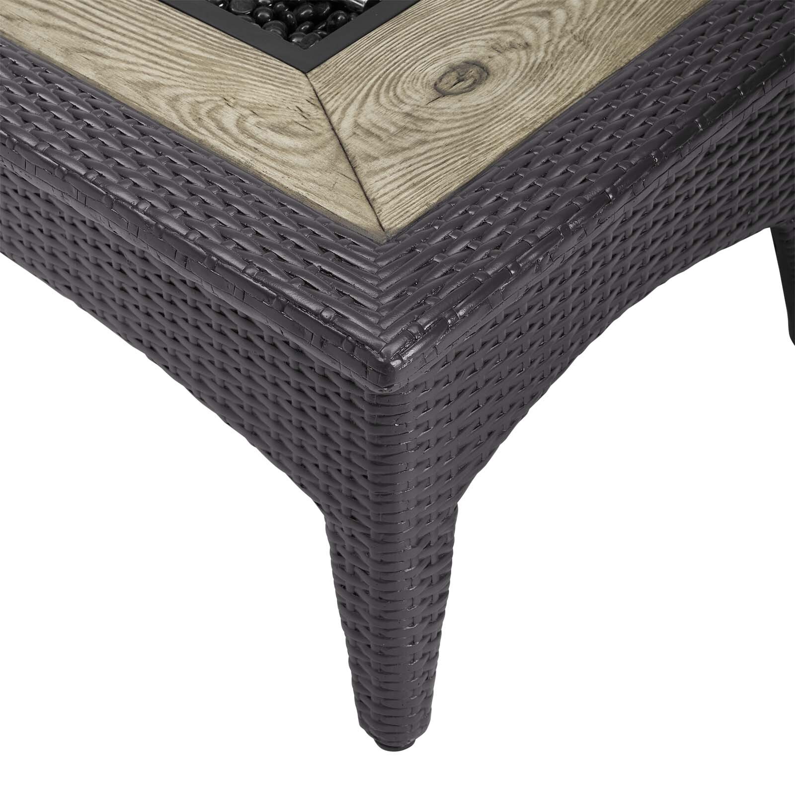 Modway Splendor Wicker Rattan Rectangular Propane Gas Fire Pit Table