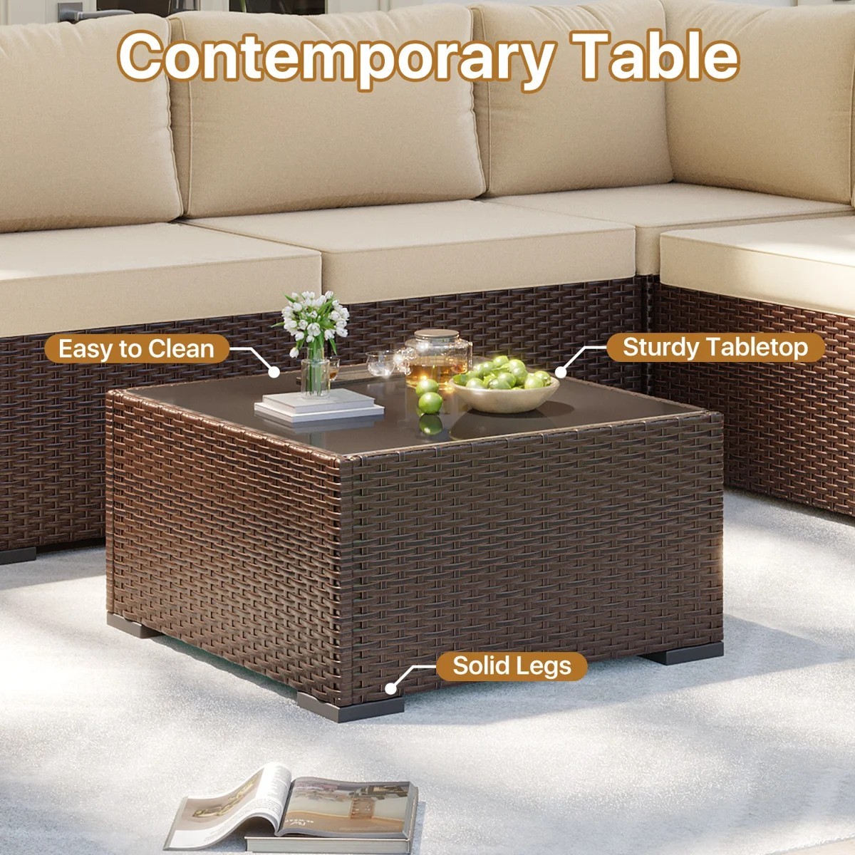 8 Piece Patio Furniture Set with Propane Gas Fire Pit Table (wicker)