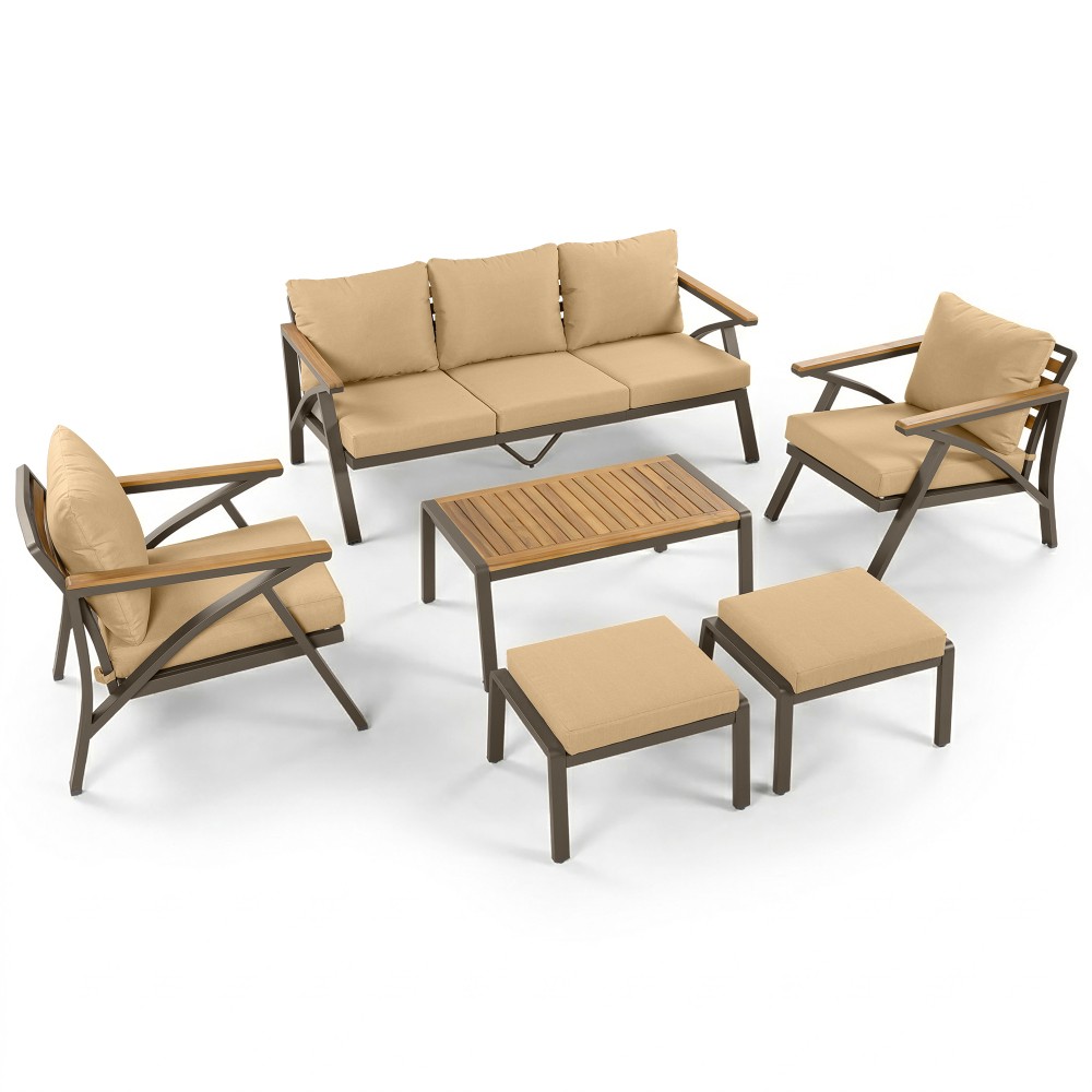 6-Piece Outdoor Patio Furniture Set, Steel Frame Sofa Set with Coffee Table