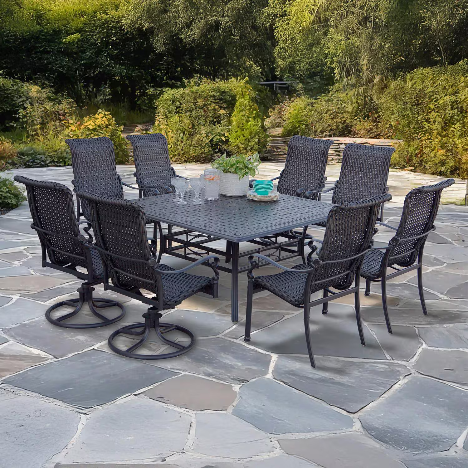 Victoria 9 Pc Cast Aluminum Dining Set Swivel Rockers by Darlee