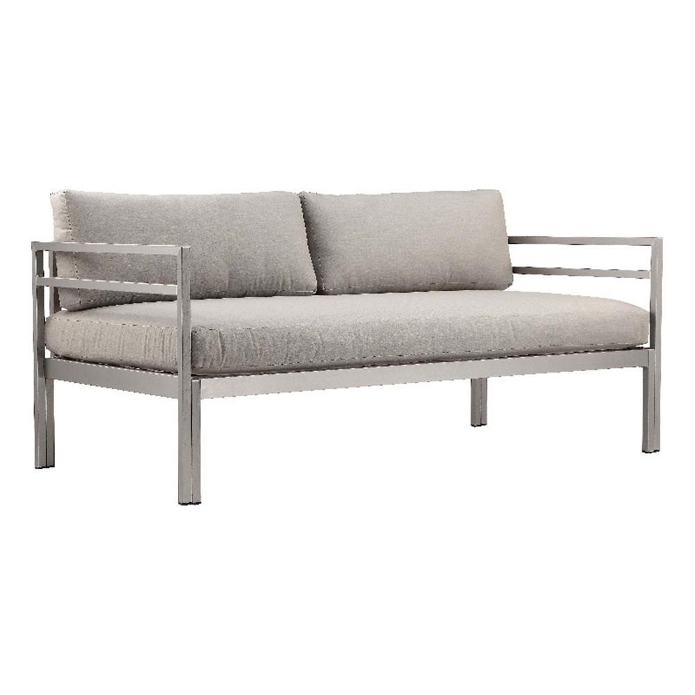 Pemberly Row 25×65″ Two Seater Modern Aluminum Sofa in Gray Finish